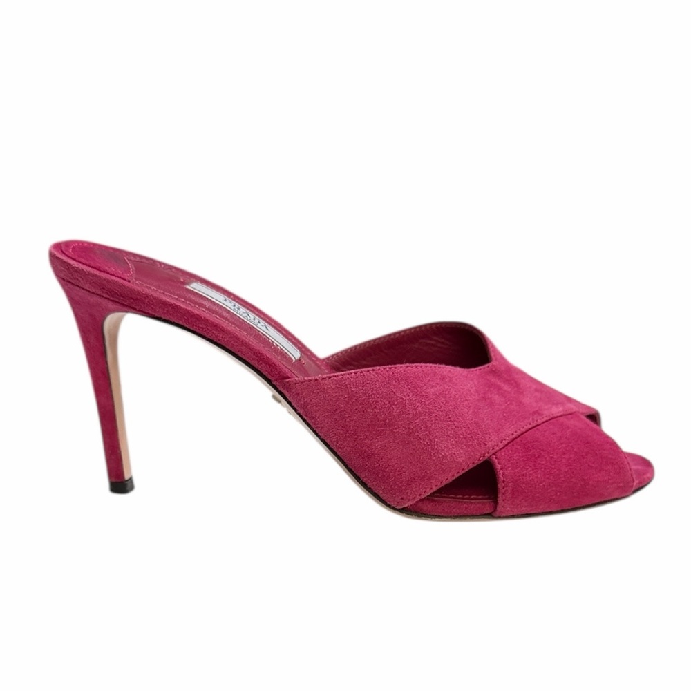 Prada Fuchsia Suede Crisscross Heeled Mules Size 37 - Picture 4 of 11